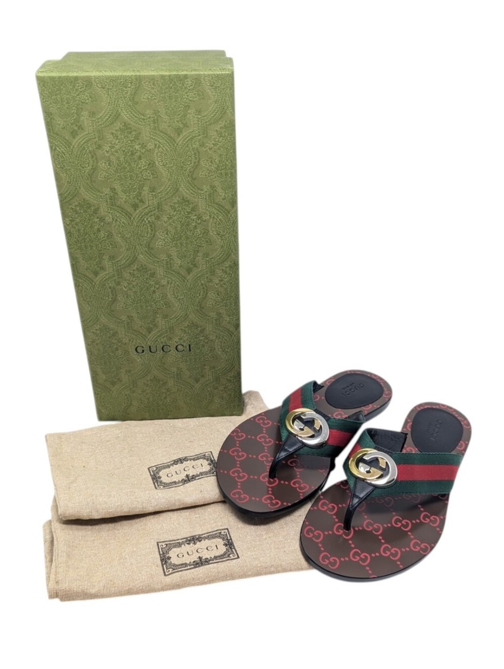 NIB Gucci Kika Interlocking GG Thong Flip Flop Sandal Size EU 37